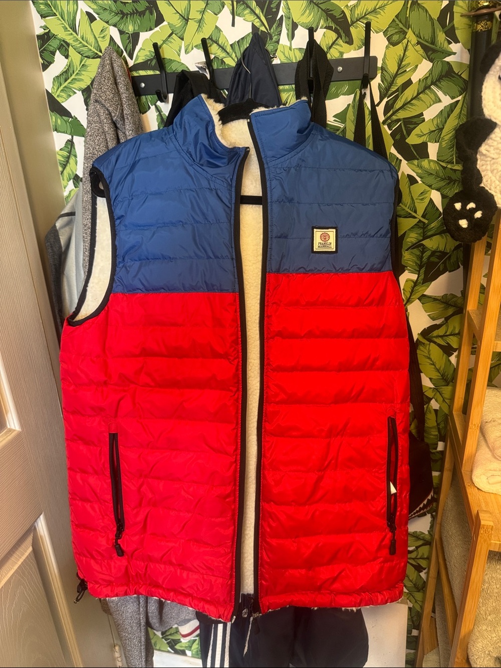 Franklin Marshall Men's Colorblock Quilted Puffer Vest - Blue & Red